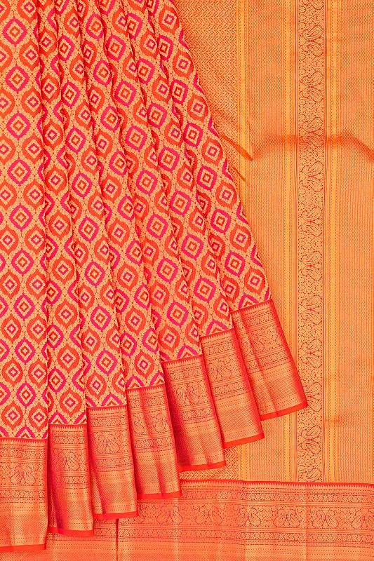 Taranga Kanchi Silk Brocade Pink And Orange Saree