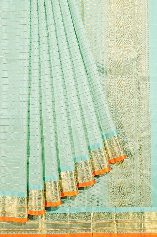 Kanchipuram Silk Horizontal Lines Sea Green Saree