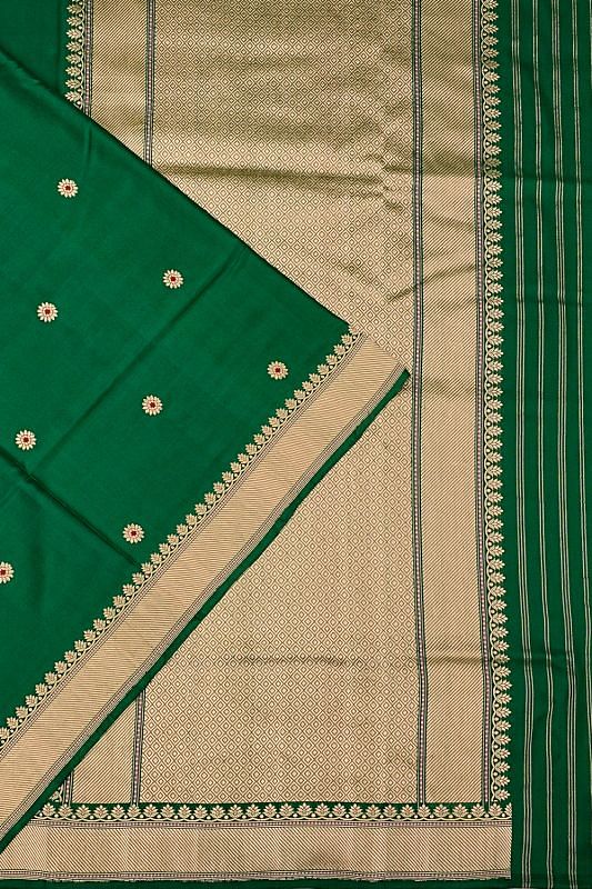 Banarasi Silk Butta Dark Green Saree