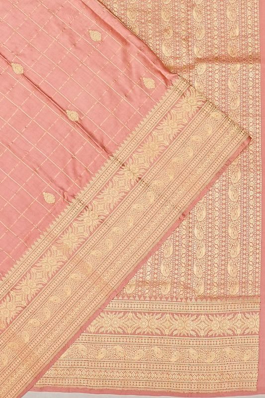 Banarasi Silk Checks And Butta Peach Saree