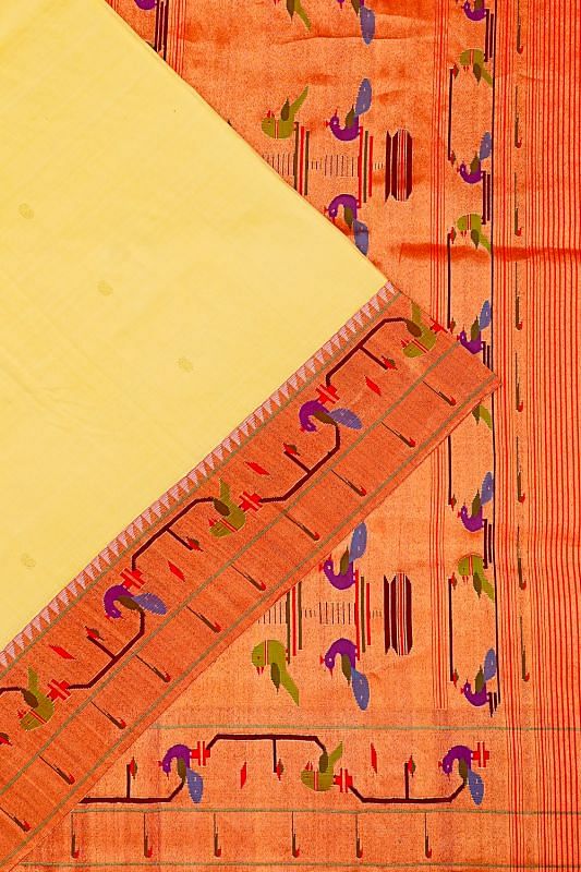 Paithani Silk Butta Yellow Saree With Akruthi Border