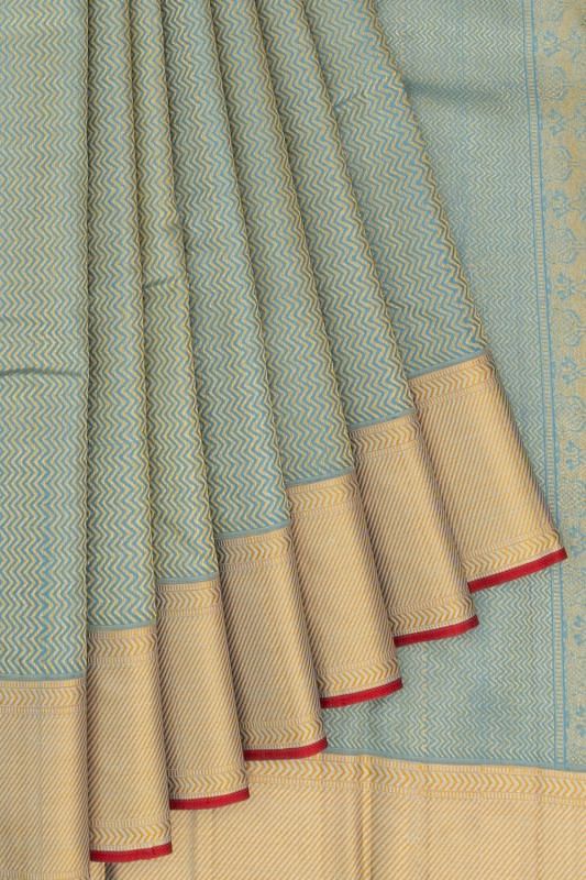 Classic Kanchipuram Silk Threaded Zig Zag Lines Sky Blue Saree