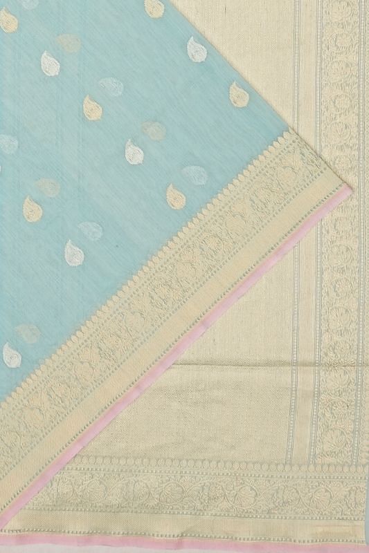 Banarasi Cotton Butta Pastel Blue Saree