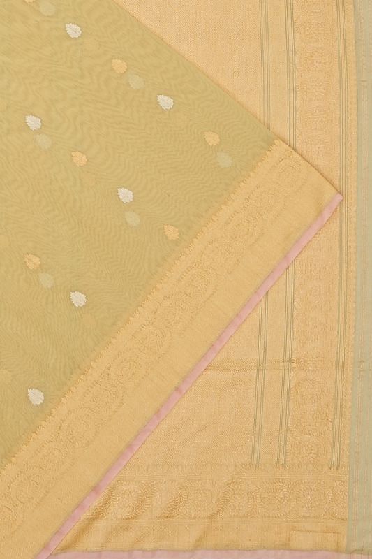 Banarasi Cotton Butta Pista Green Saree