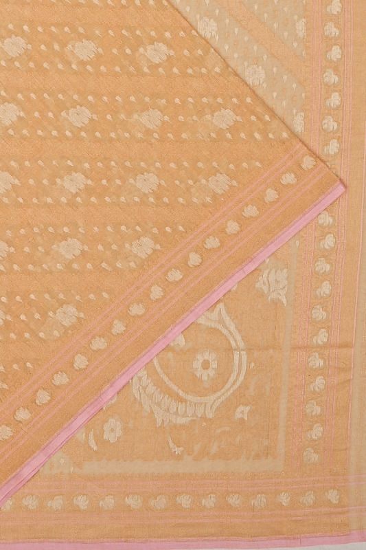 Banarasi Cotton Jamdani Pastel Orange Saree