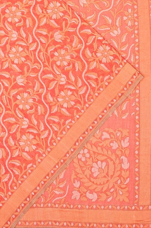 Banarasi Cotton Jamdani Peach Saree