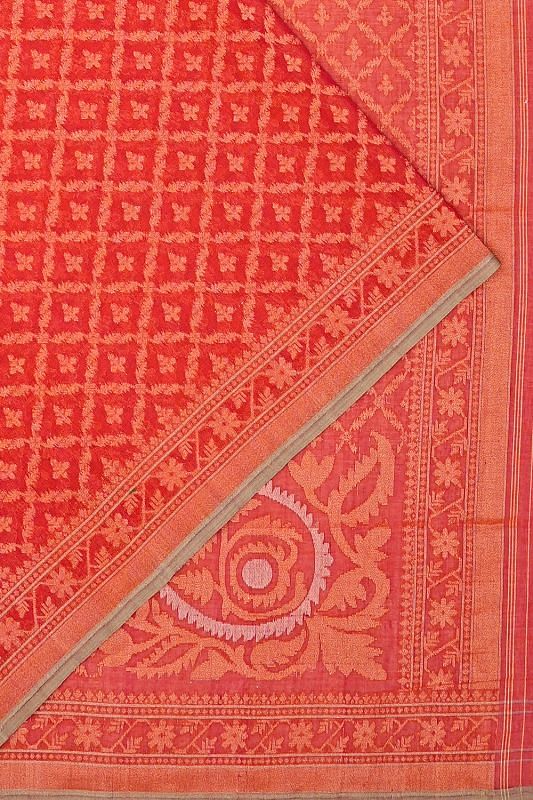 Banarasi Cotton Jamdani Rakthambari Red Saree