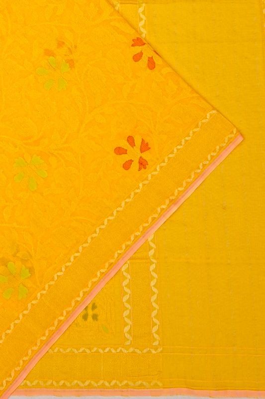 Banarasi Cotton Jamdani Yellow Saree