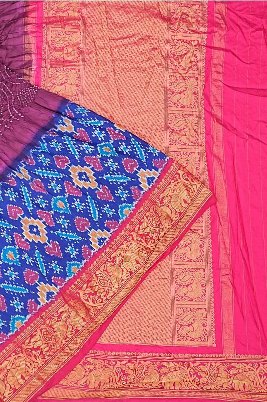 Kanchipuram Silk Badhani purple Saree With Ikat