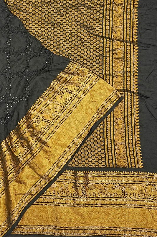 Kanchipuram Silk Bandhani Black Saree