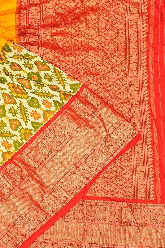 Kanchipuram Silk Badhani Yellow Saree With Ikat