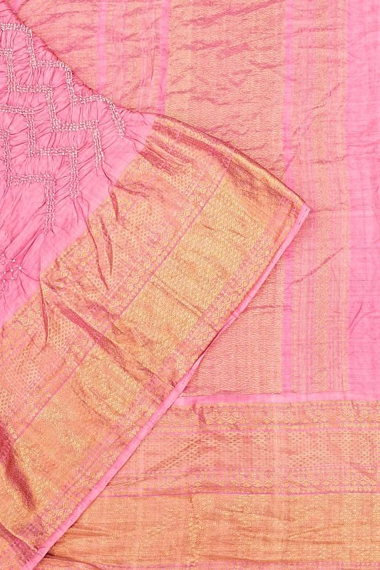 Kanchipuram Silk Bandhani Baby Pink Saree