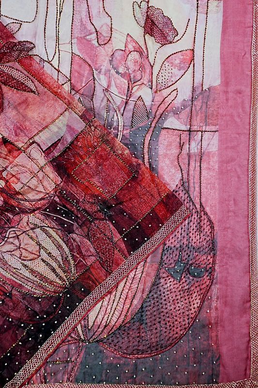 Organza Floral Printed Pink Saree With Sequin Work