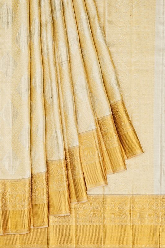 Kanchipuram Silk Tissue Brocade Silver Saree