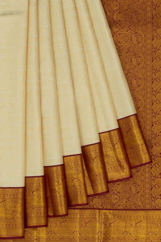 Kanchipuram Silk Brocade Off White Saree