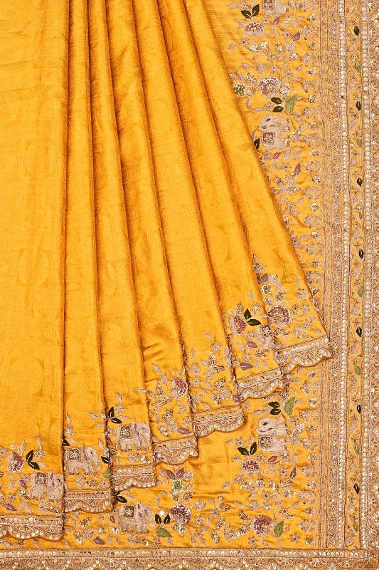 Kanchipuram Silk Tissue Gold Saree With Zardosi Work