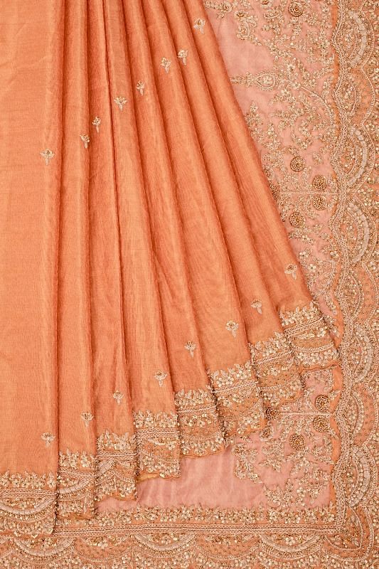 Organza Tissue Zardosi Work Butta Peach Saree