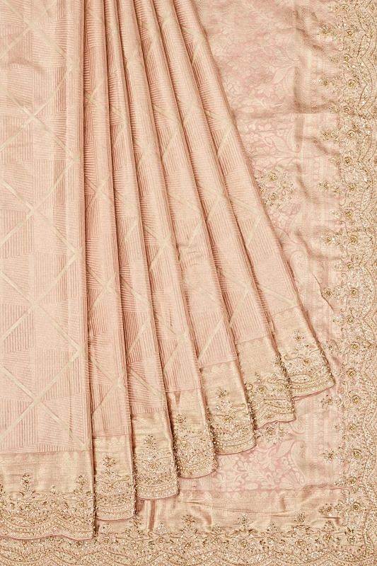 Kanchipuram Silk Brocade Pink Saree With Zardosi Work