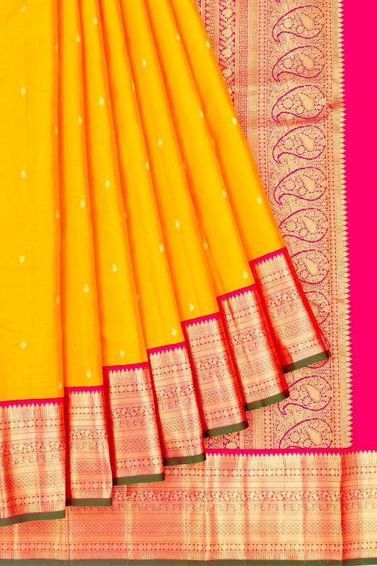 Kanchipuram Silk Butta Mustard Yellow Saree