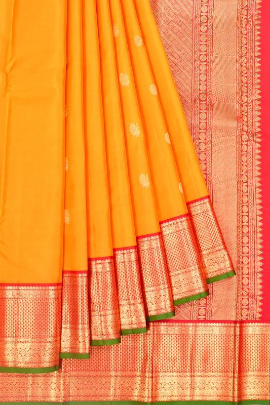 Kanchipuram Silk Butta Mustard Yellow Saree