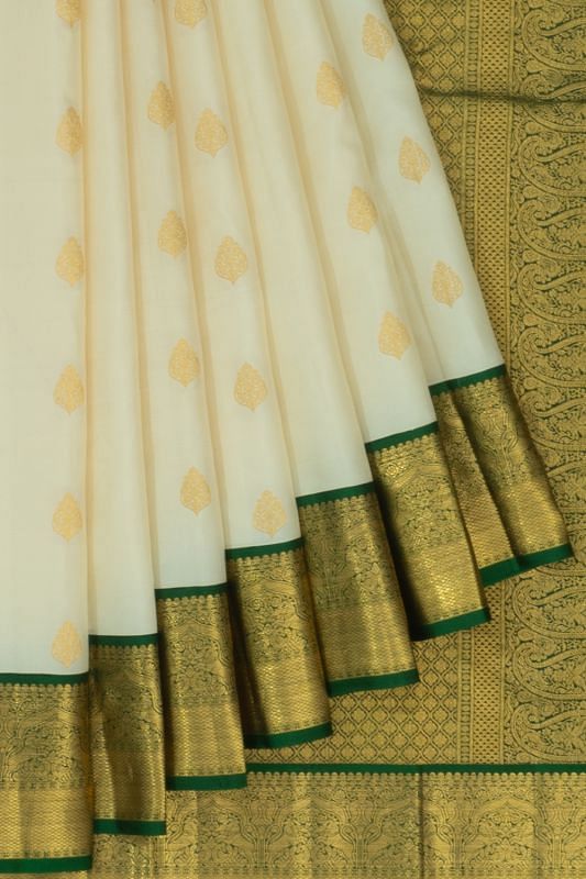 Classic Kanchipuram Silk Butta Off White Saree