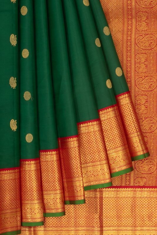 Classic Kanchipuram Silk Butta Dark Green Saree