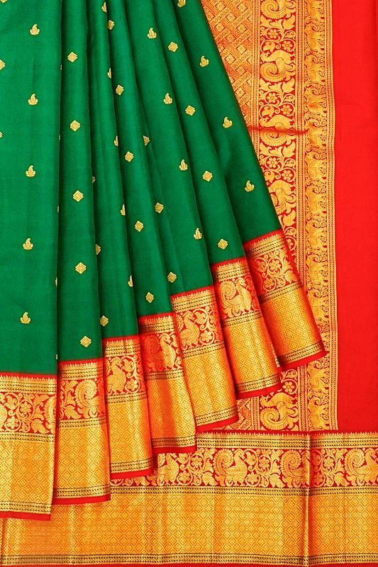 Kanchipuram Silk Butta Dark Green Saree