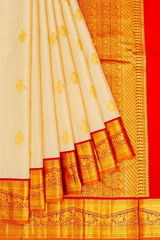 Kanchipuram Silk Butta Cream Saree