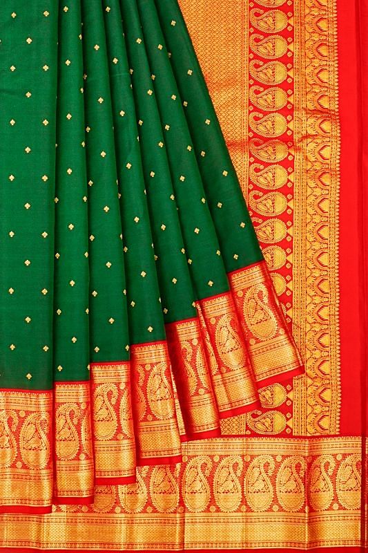 Kanchipuram Silk Butta Dark Green Saree