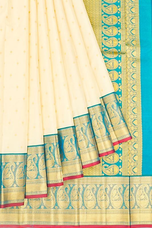 Kanchipuram Silk Butta Cream Saree