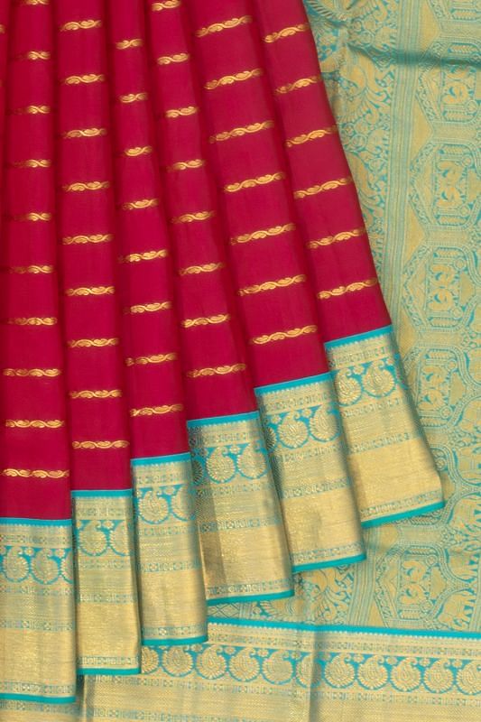 Classic Kanchipuram Silk Horizontal Lines Pink Saree