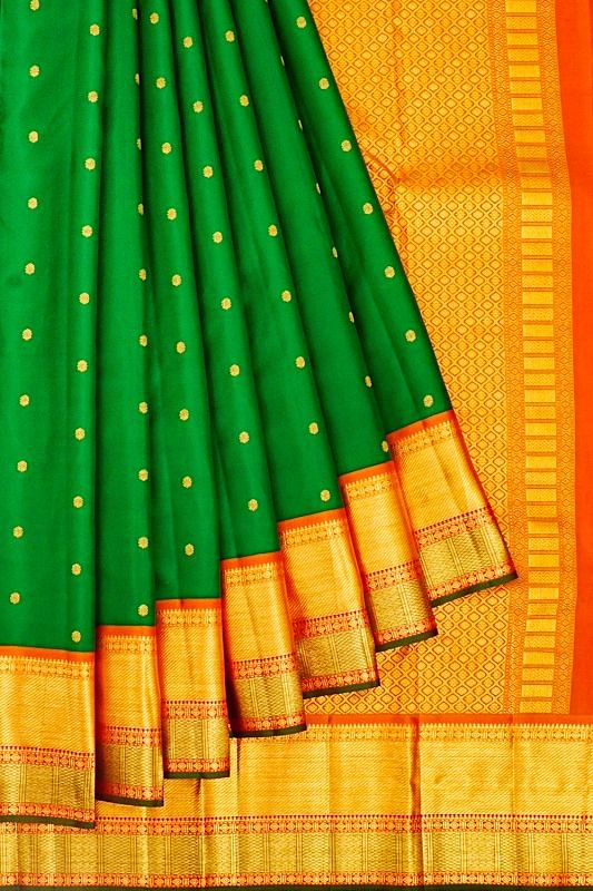 Kanchipuram Silk Butta Dark Green Saree