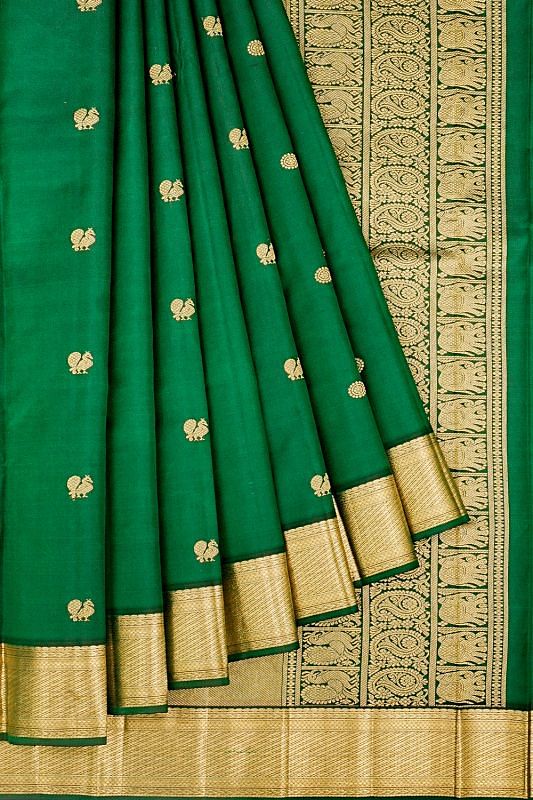 Kanchipuram Silk Butta Bottle Green Saree