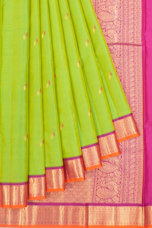 Kanchipuram Silk Butta Parrot Green Saree