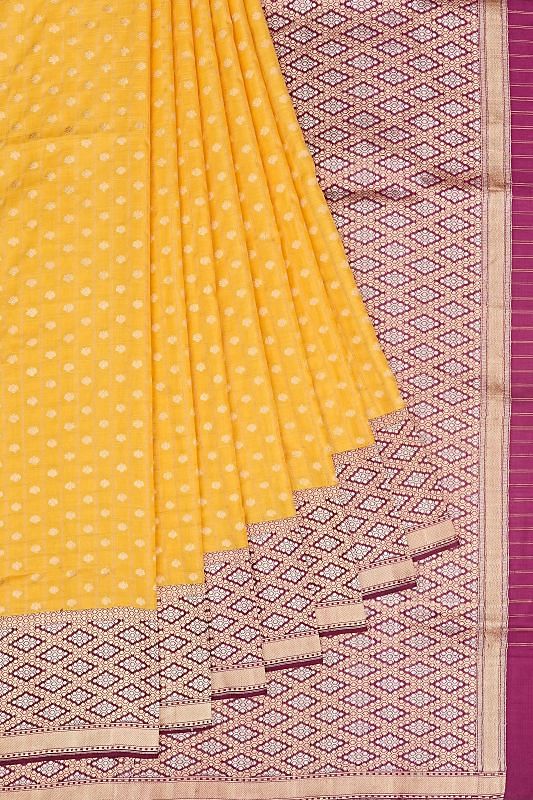 Banarasi Silk Checks And Butta Yellow Saree