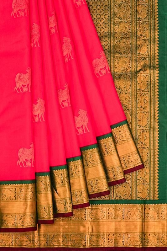 Kanchipuram Silk Butta Pinkish Red Saree