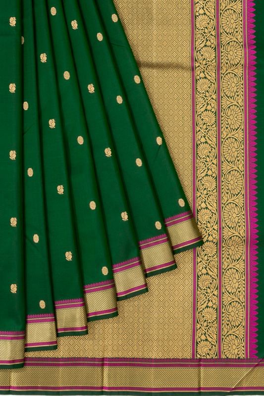 Classic Kanchipuram Silk Butta Dark Green Saree