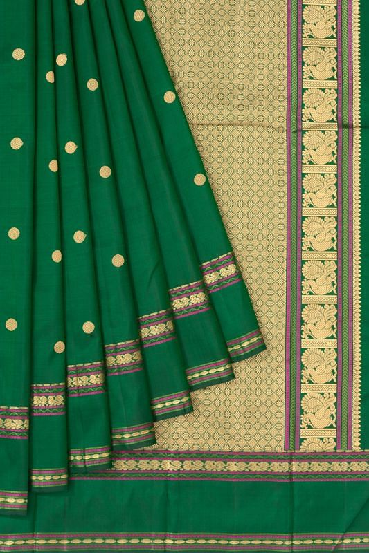 Classic Kanchipuram Silk Butta Green Saree With Rettai Pettu Border