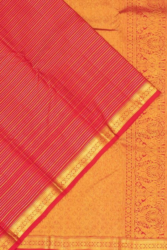 Kanchipuram Silk Horizontal Lines Pink Saree