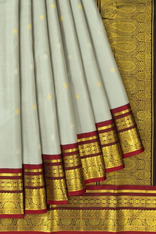 Classic Kanchipuram Silk Butta Pastel Grey Saree