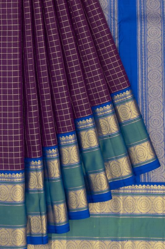 Classic Kanchipuram Silk Checks Purple Saree