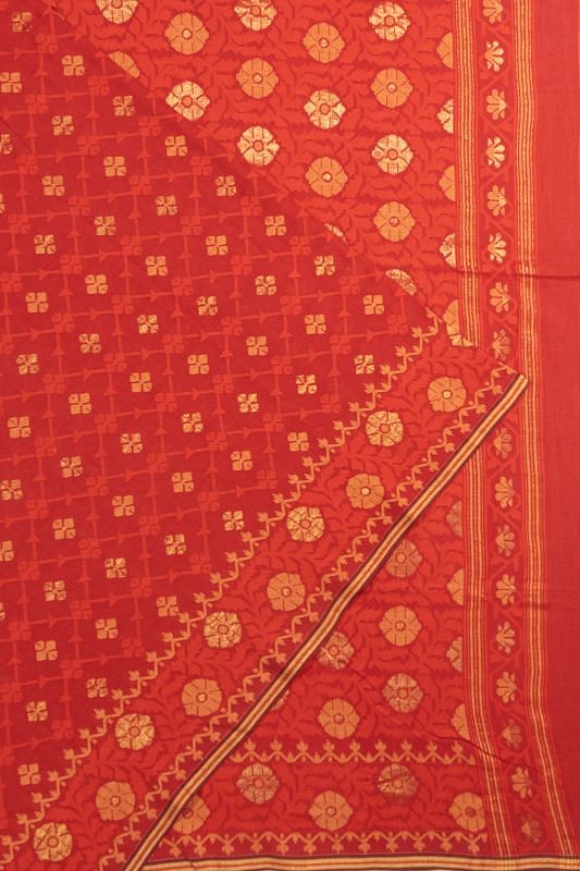 Dhakai Muslin Jamdani Cotton Red Saree