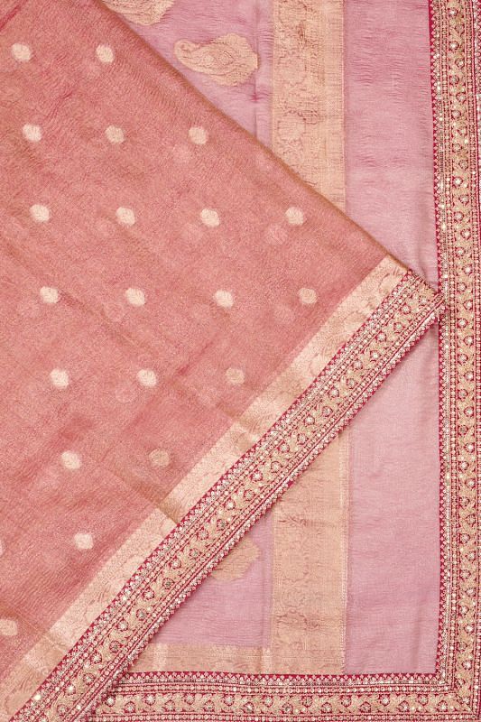 Organza Crushed Tissue Butta Pink Saree