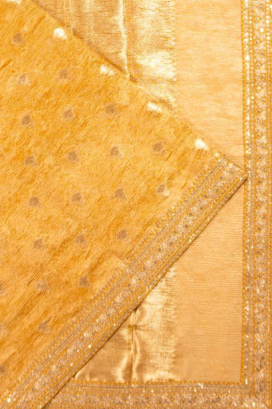 Organza Crushed Tissue Butta Mustard Yellow Saree