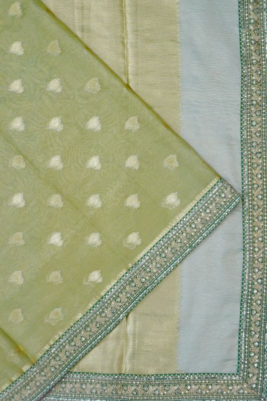 Organza Crushed Tissue Butta Green Saree