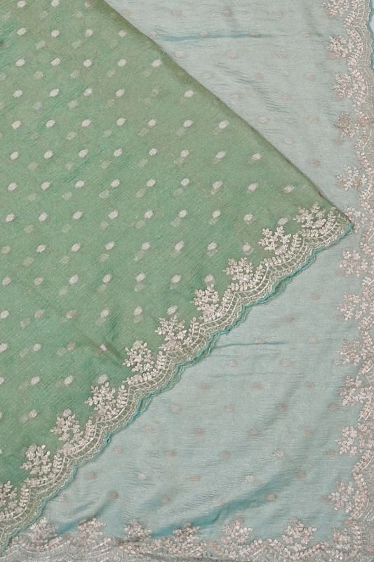 Organza Crushed Tissue Butta Sea Green Saree With Scallop Border