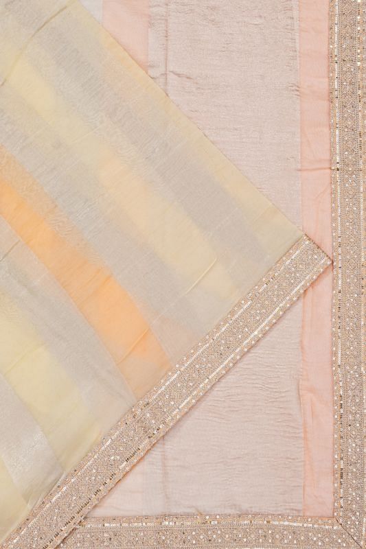 Organza Tissue Vertical Lines Multicolour Cream Saree