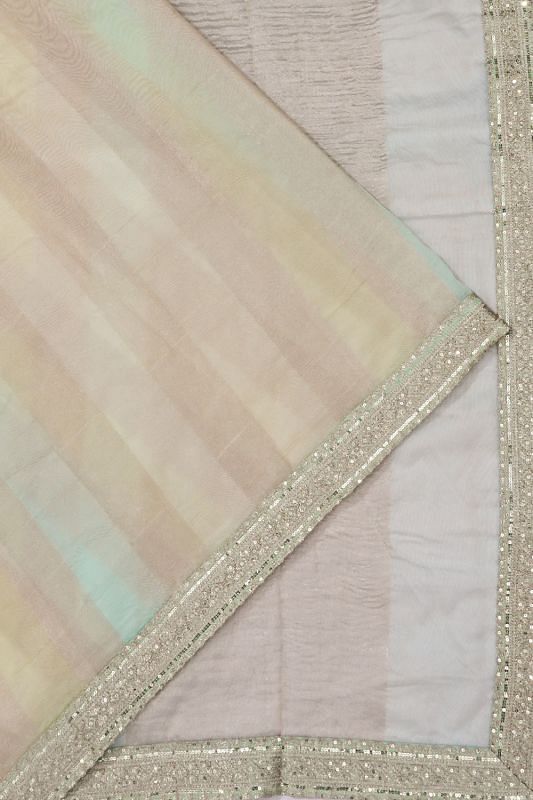 Organza Tissue Vertical Lines Multicolour Pastel Green Saree