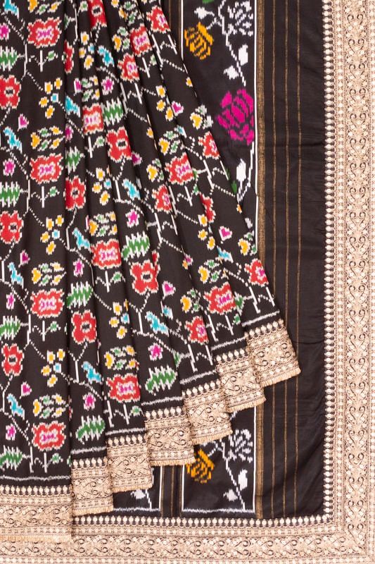 Pochampally Silk Ikat Black Saree With Embroidery Border