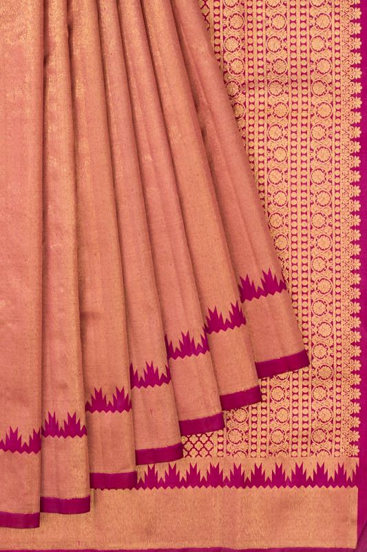 Kanchipuram Silk Tissue Plain Pink Saree